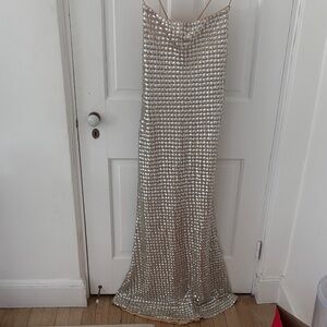 RHODE Silver Sequin Maxi Dress
